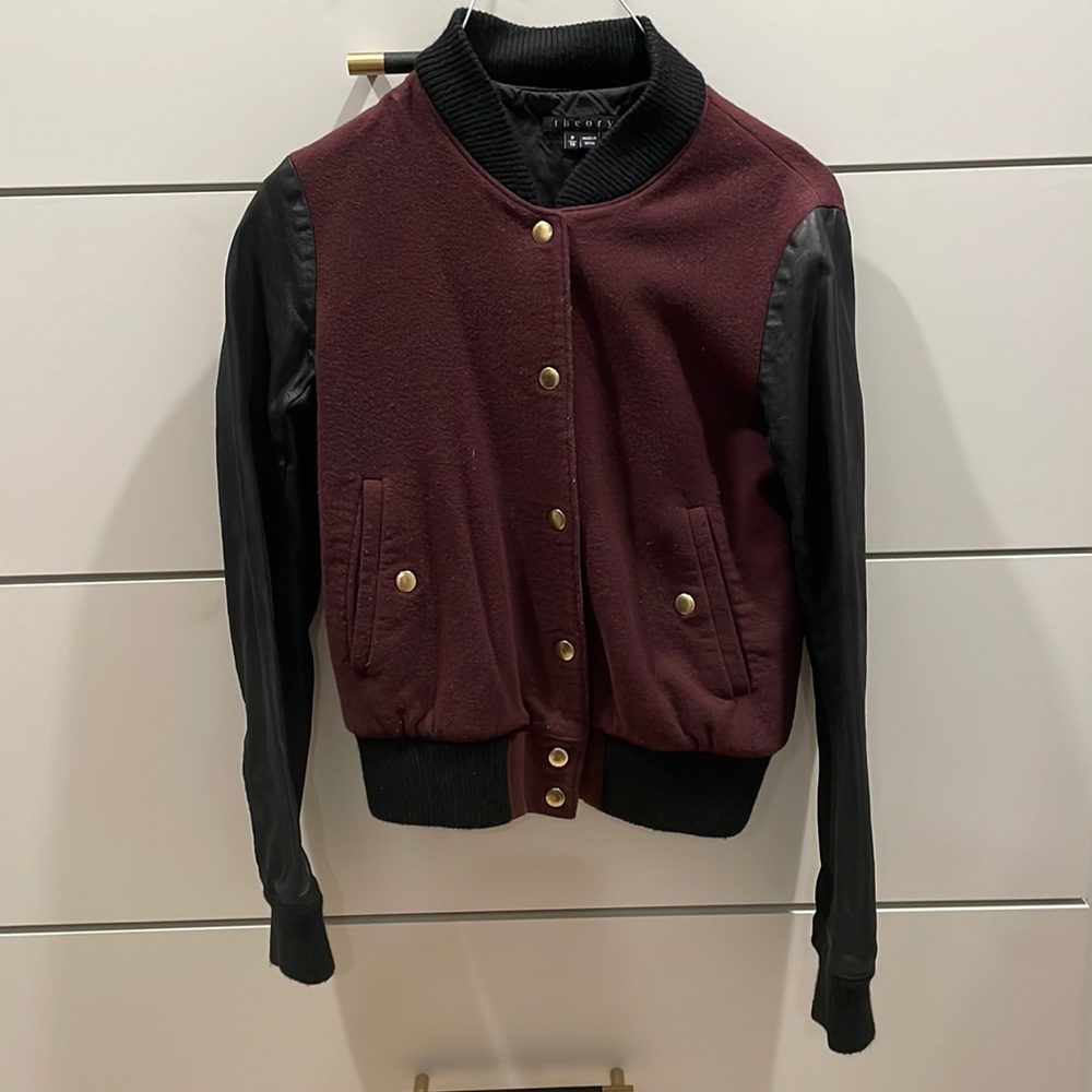 Theory burgundy Dex bomber jacket